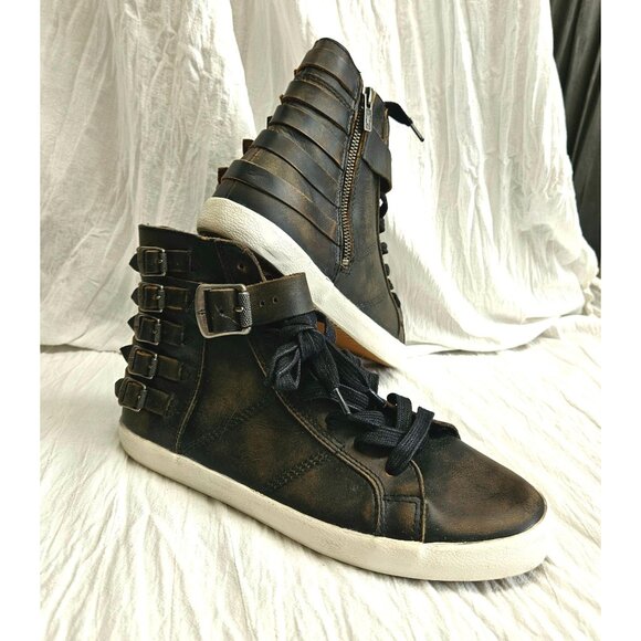 Frye Dylan Belted High Top Sneakers Womens Size 10M Faded Black NEW! NO BOX Edgy - Picture 1 of 7